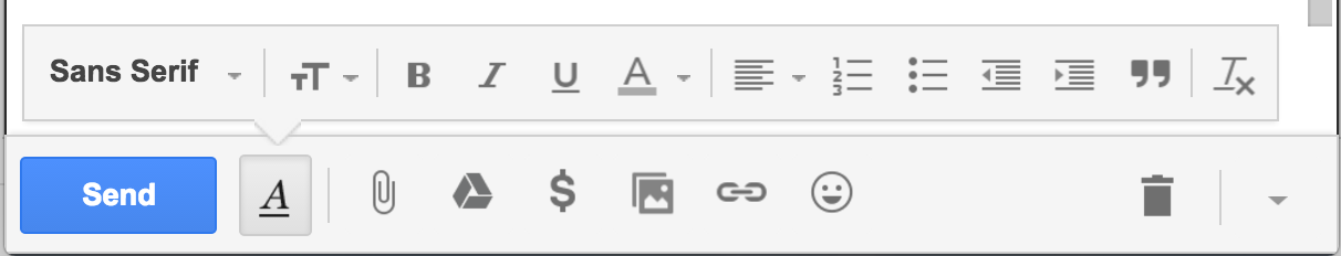 text formatting bar, menu, gmail google mail