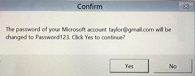 password of microsoft windows account will be changed. ok?