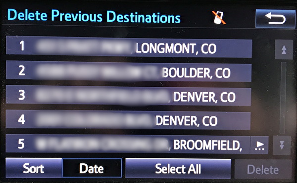 previous destinations, toyota entune connect