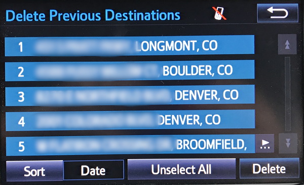 toyota entune delete previous destinations gps nav