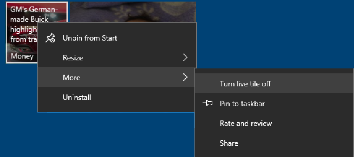 turn off active tile, microsoft windows 10 win10.1