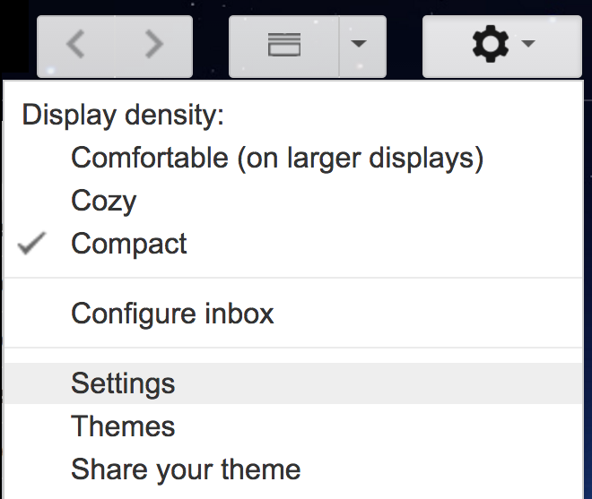 gmail menu settings