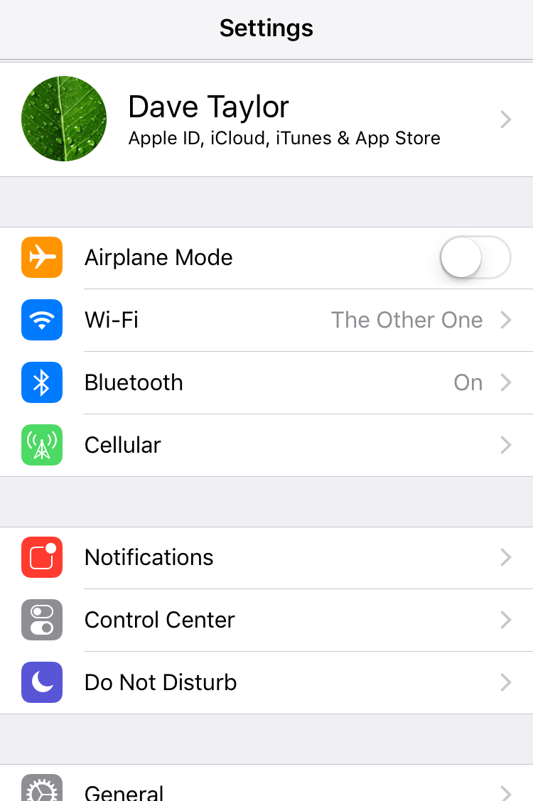 iphone ios settings main screen