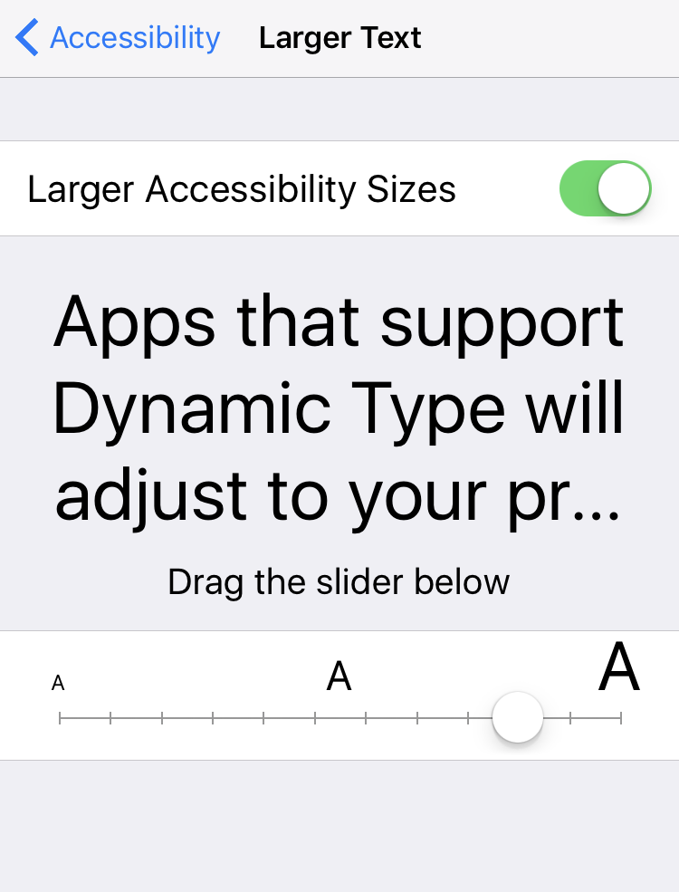 really large type text size accessibility setting iphone ipad ios