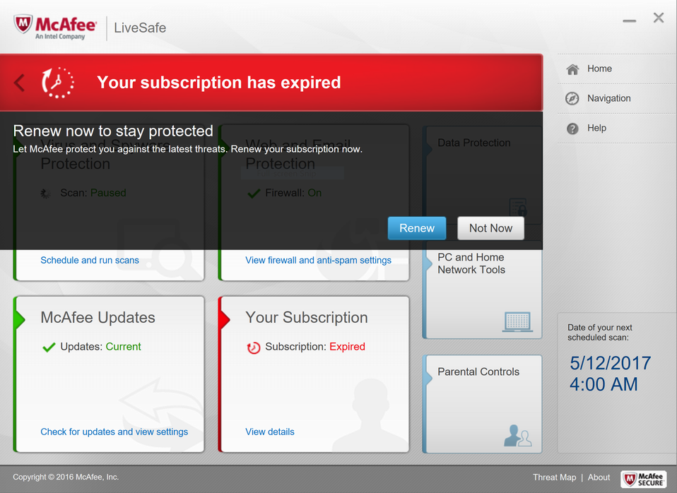 mcafee with expired subscription