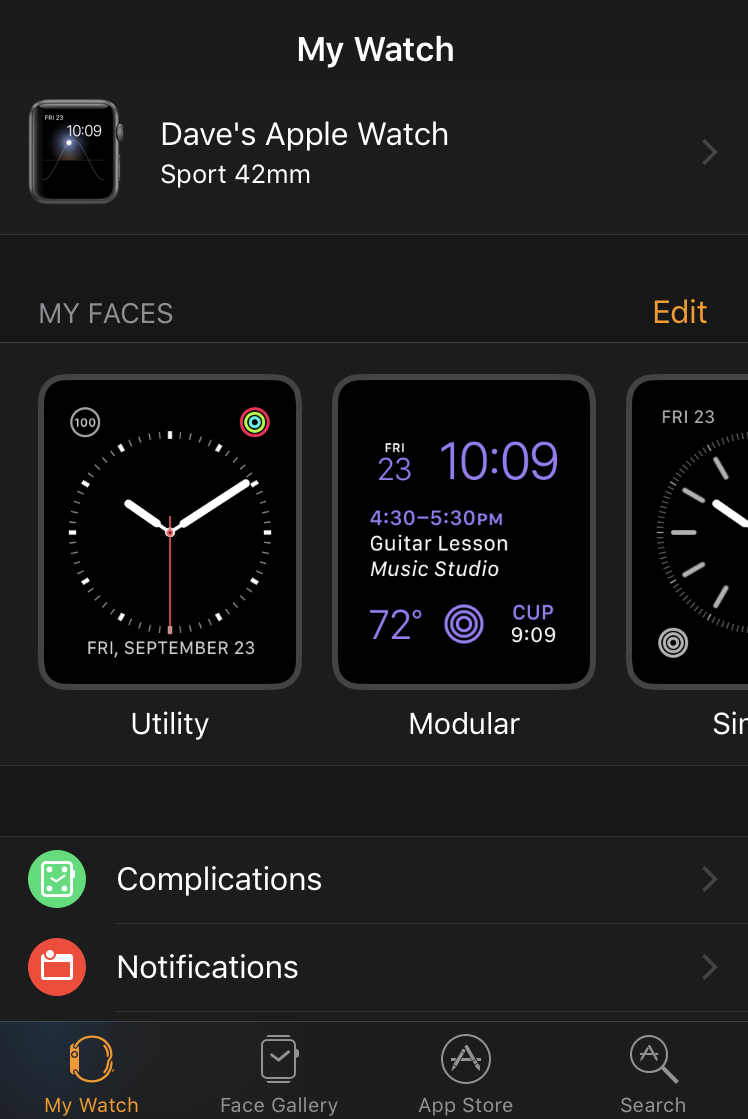 apple watch ios app home screen