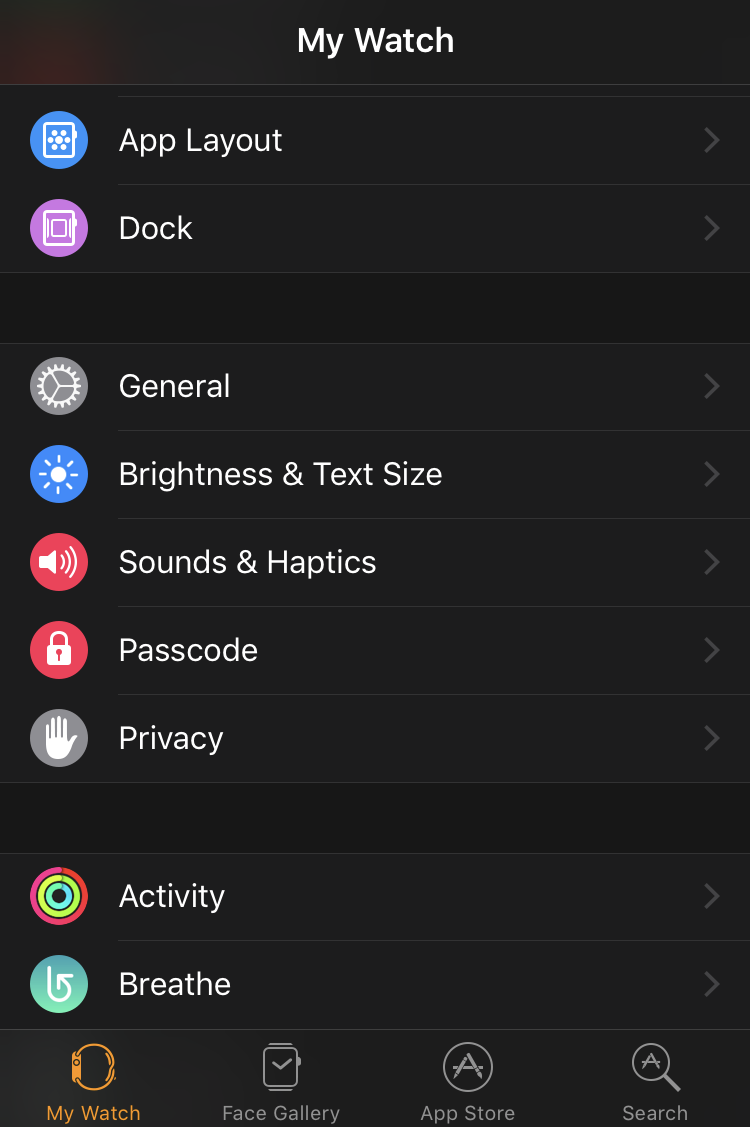 apple watch ios iphone app, 'passcode' option