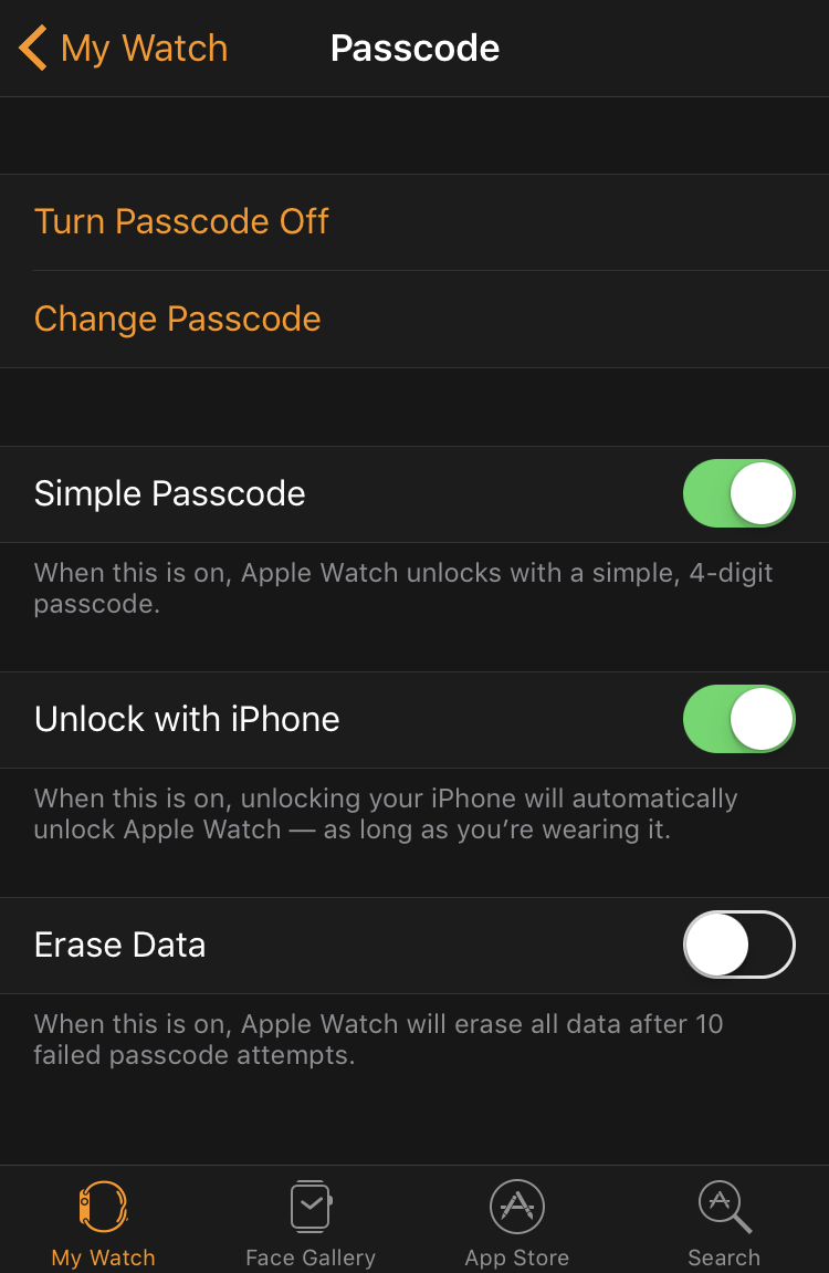 apple watch > passcode