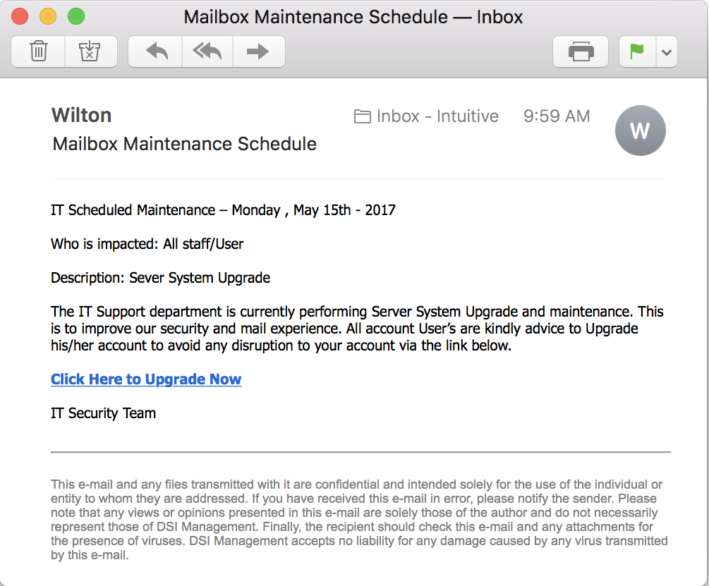 phishing email "mailbox maintenance schedule"