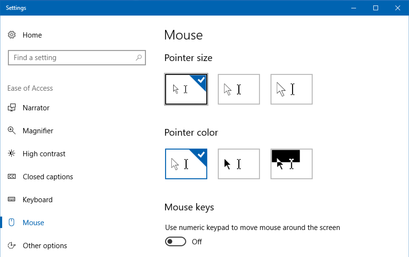 change win10 windows 10 pointer mouse size color
