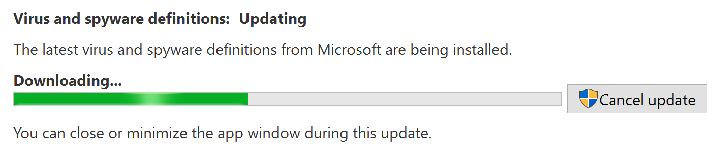 windows defender updating virus spyware definitions