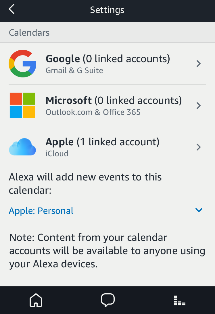 amazon alexa paired with ical apple calendar