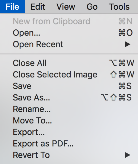 macos preview file menu optional control