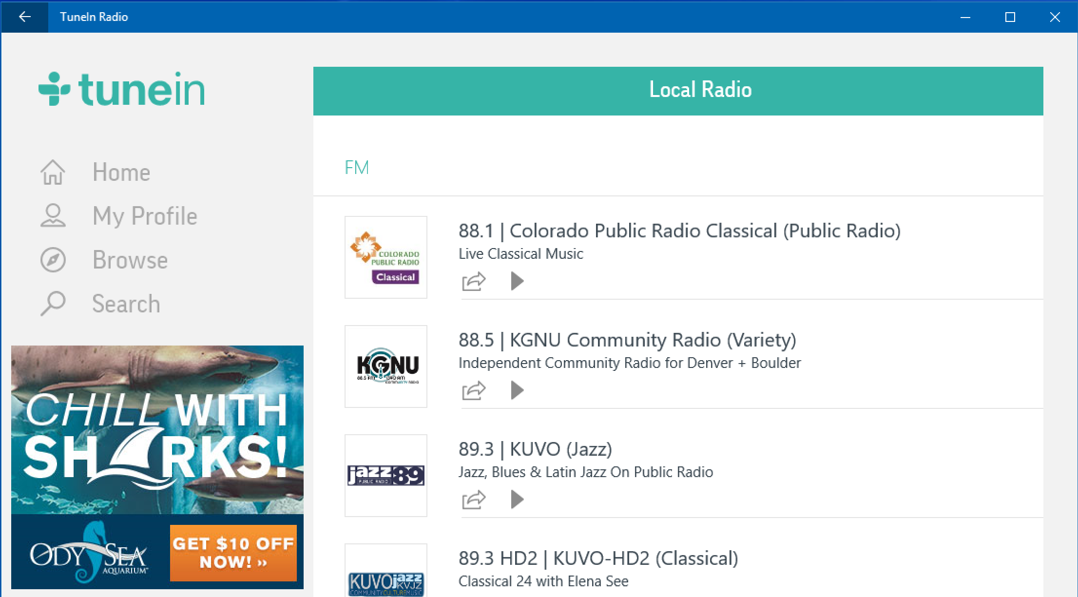 local radio stations from tunein