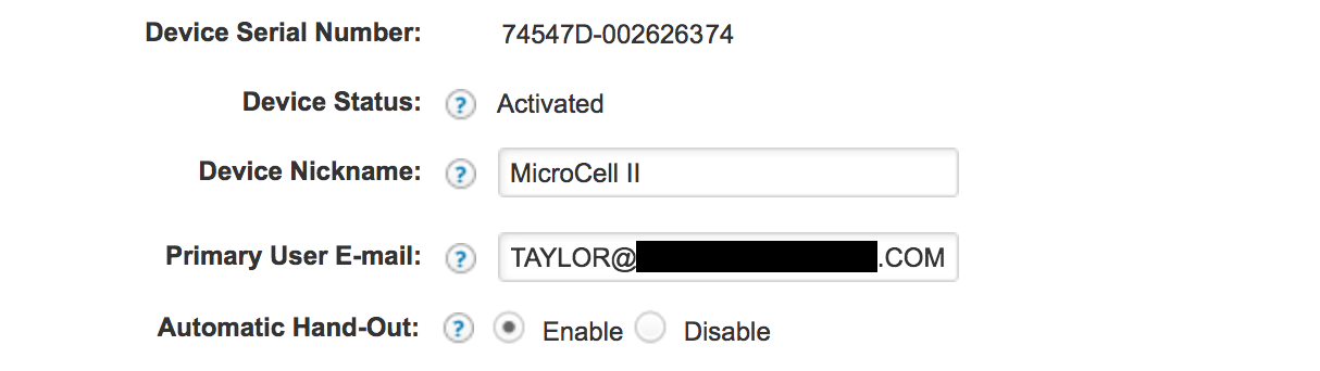 at&t microcell settings account information