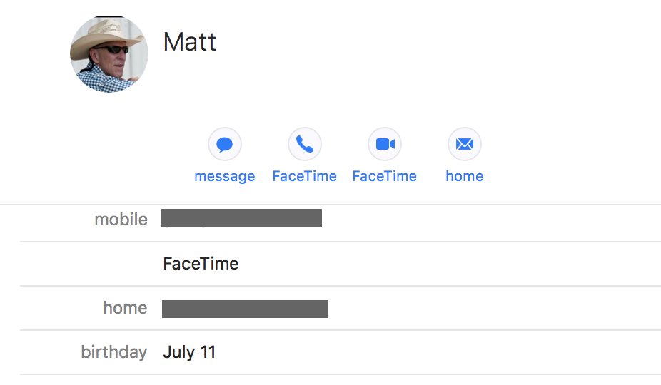 macos x contact info with birthday