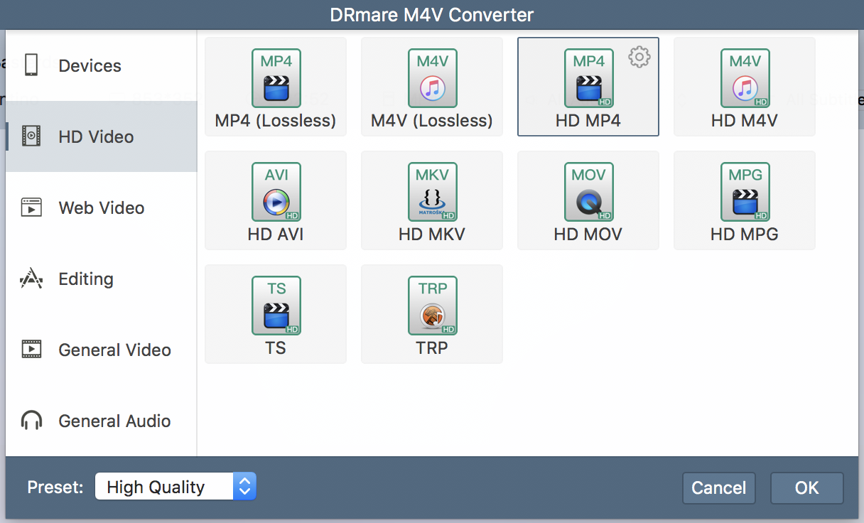 drmare m4v converter format output options