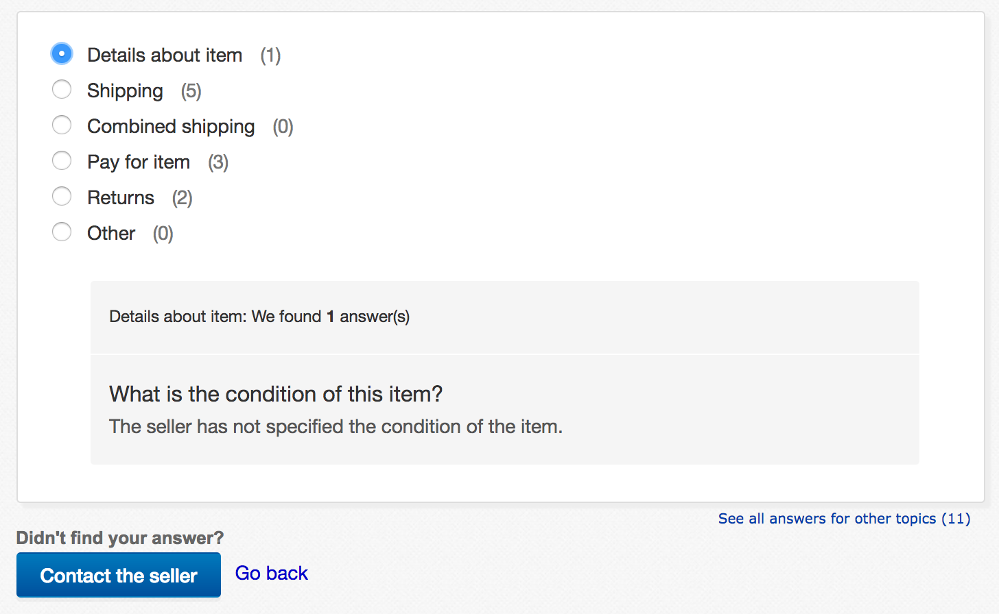 ebay ask a question categories