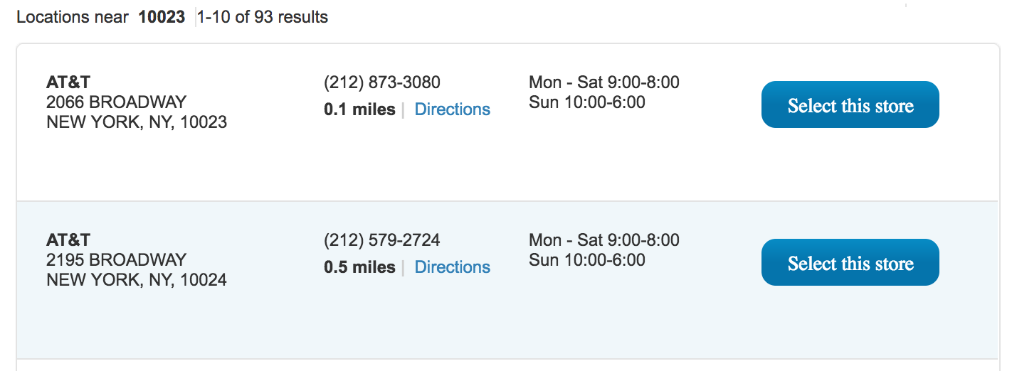 at&t stores near zipcode 10023