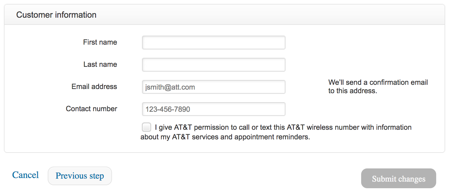 name and email for at&t store appointment