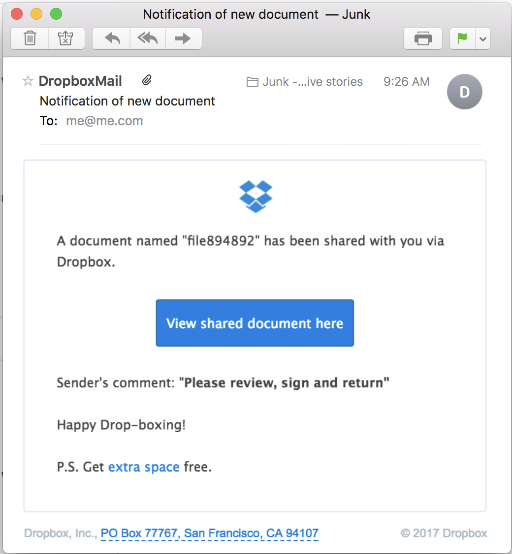 phishing scam dropbox file attached sign contract email