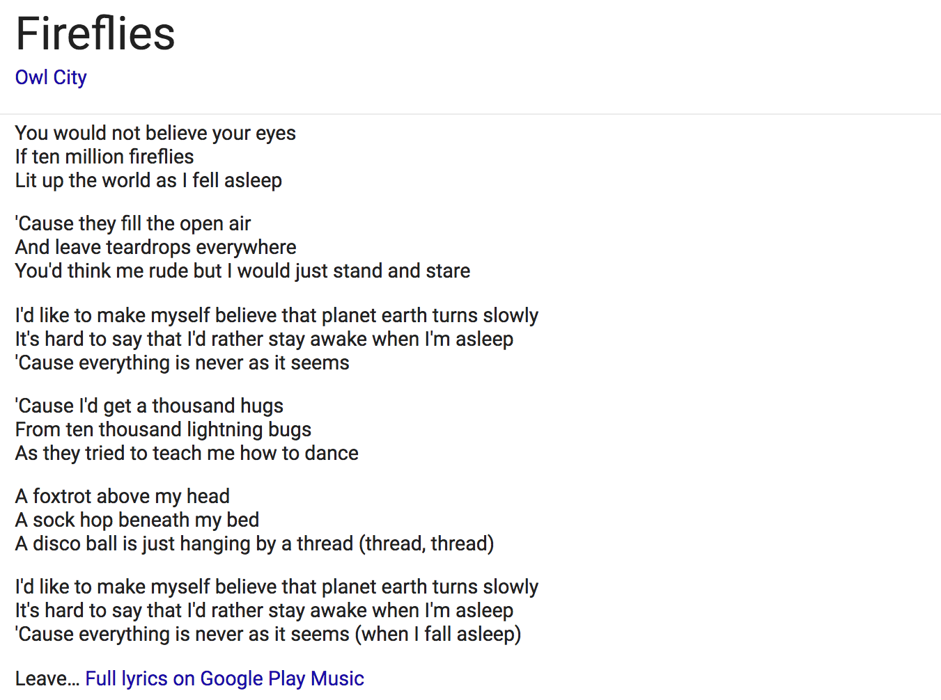 owl city fireflies lyrics