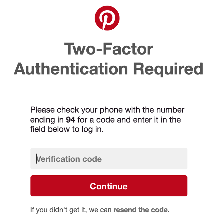 pinterest log in two-factor authentication safety security