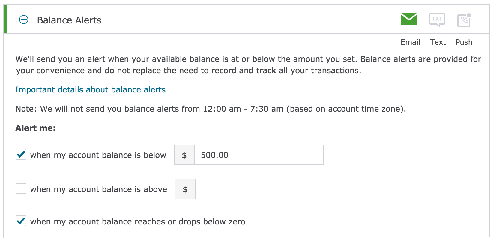 wells fargo account balance alerts notifications