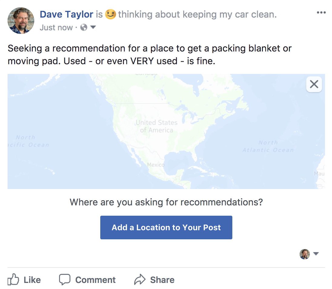 facebook status update suggestion recommendation map