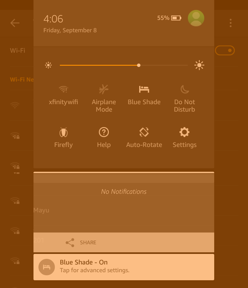 amazon kindle fire hd blue shade light filter night mode on