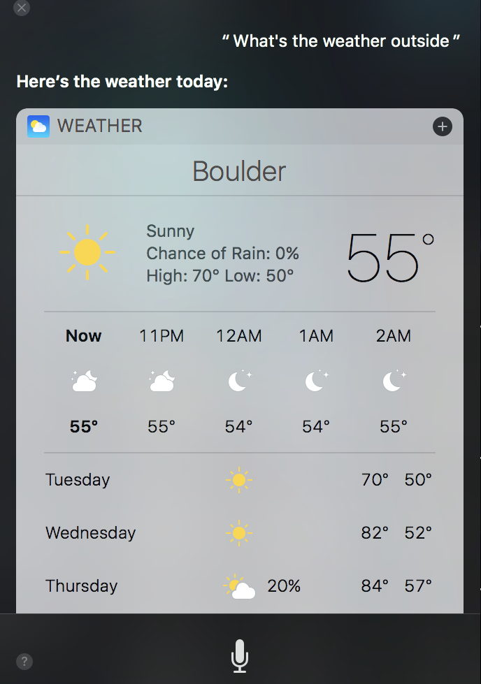 mac siri weather forecast boulder co