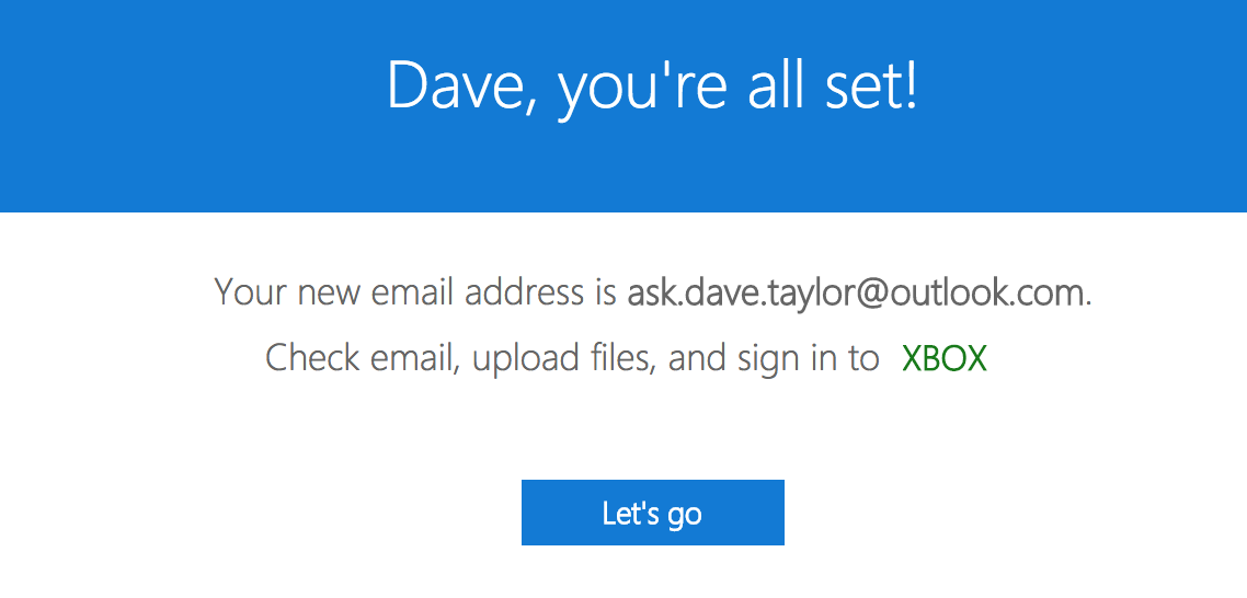 you're all set new outlook.com email address