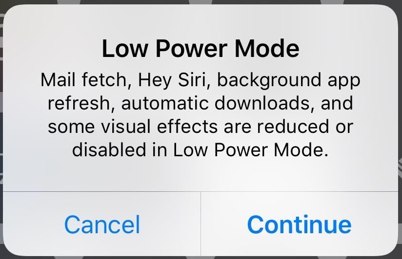 ios 11 enable lower power mode prompt