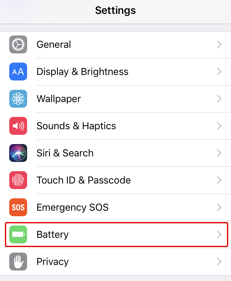 ios iphone settings > battery