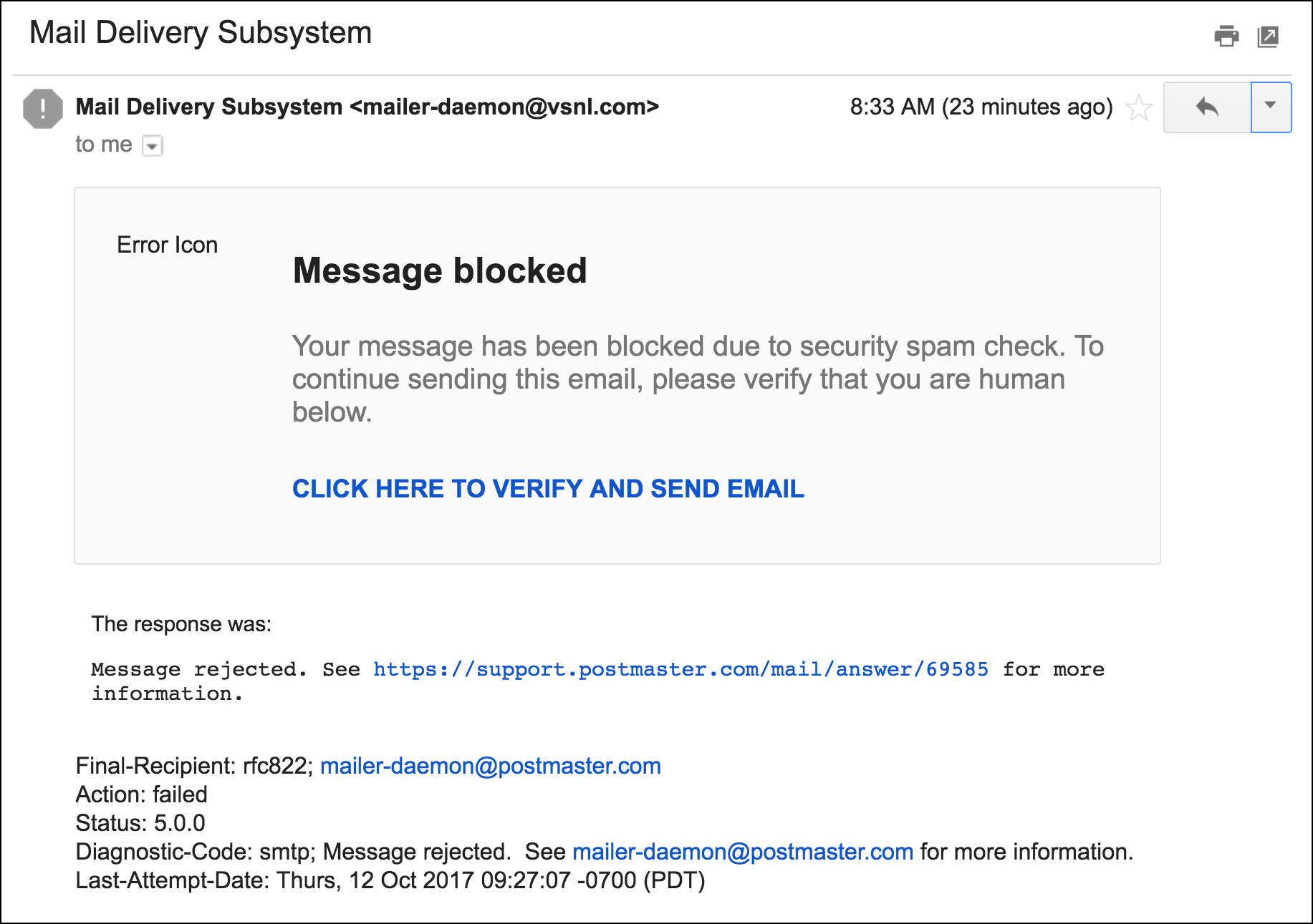phishing 'message blocked confirm identity' email