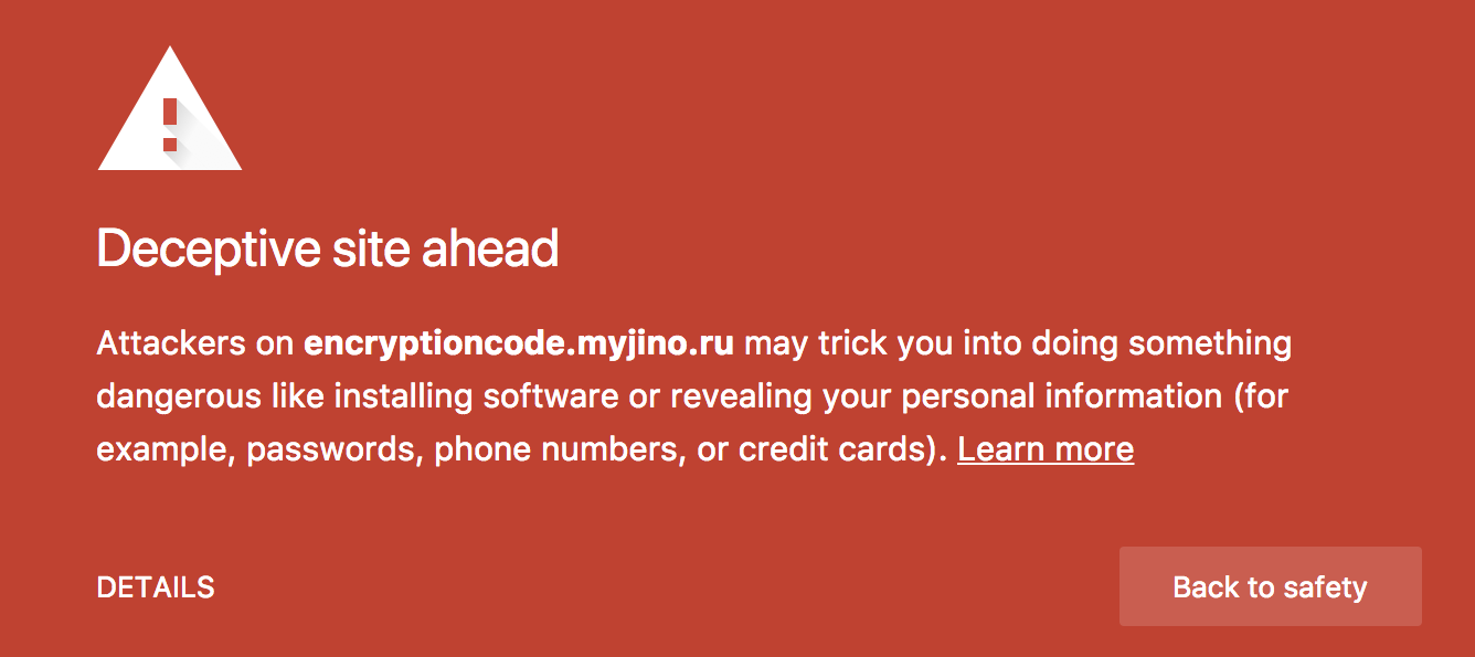 warning: Dangerous site ahead google chrome