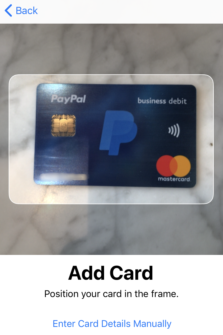 scan credit card to add apple pay