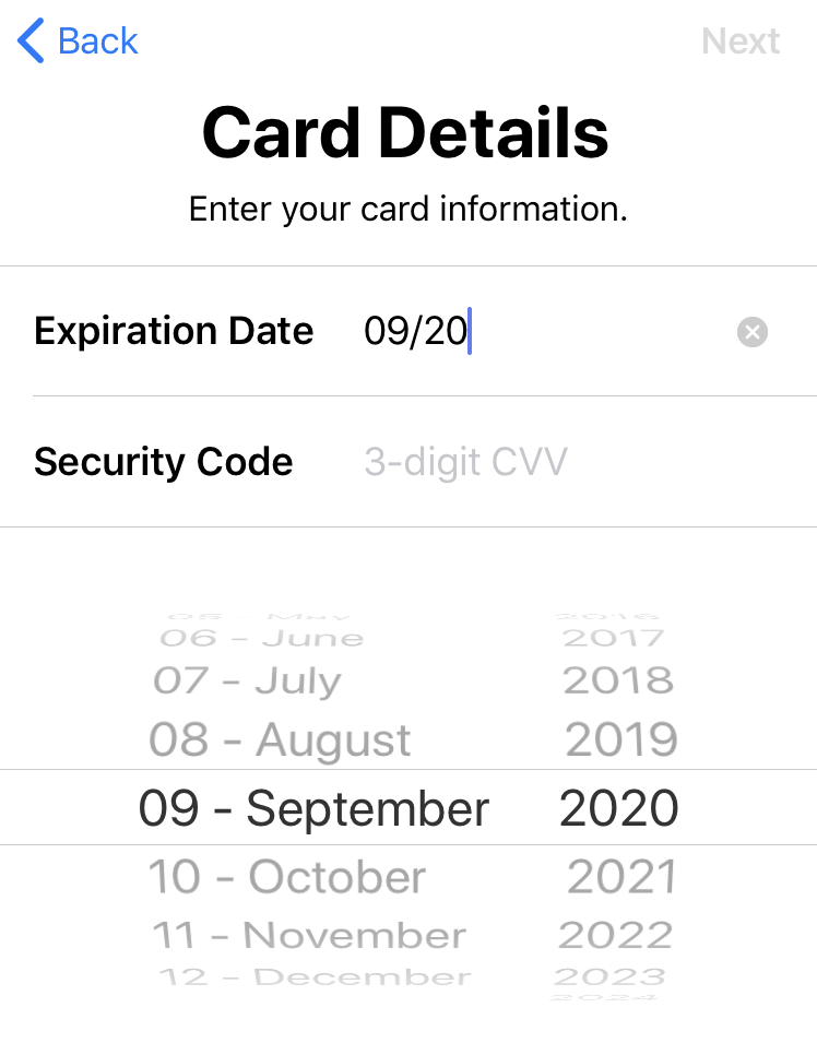 enter credit card expiration date