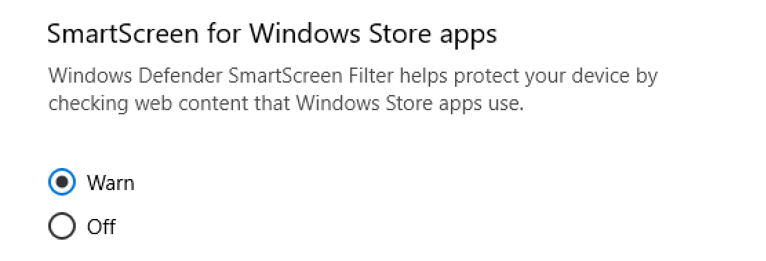 smartscreen for windows store apps