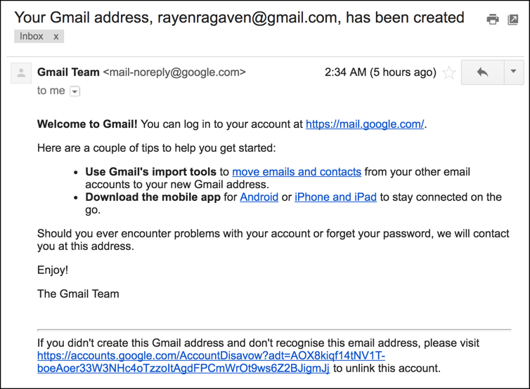 your gmail address has been created