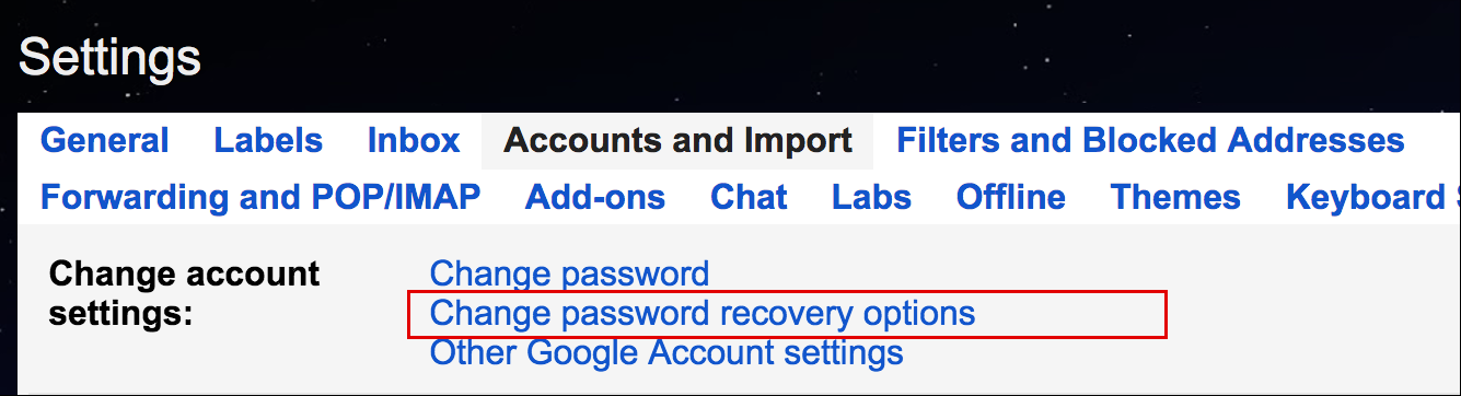 gmail accounts > security settings