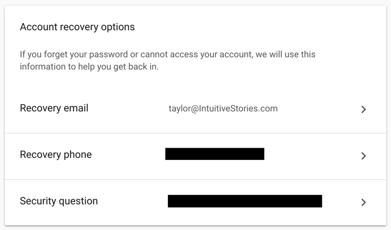 gmail google account password recovery options