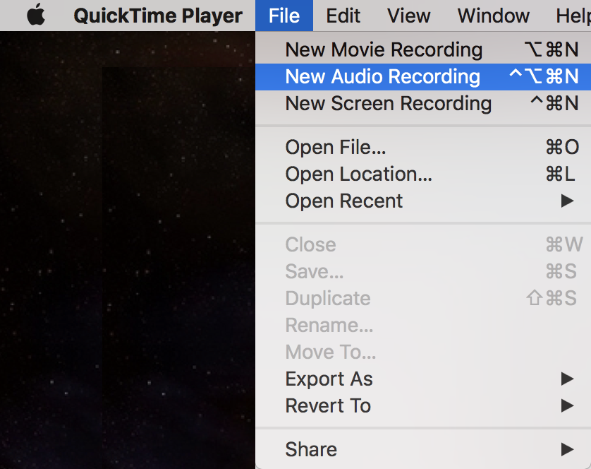 quicktime player - new audio recording