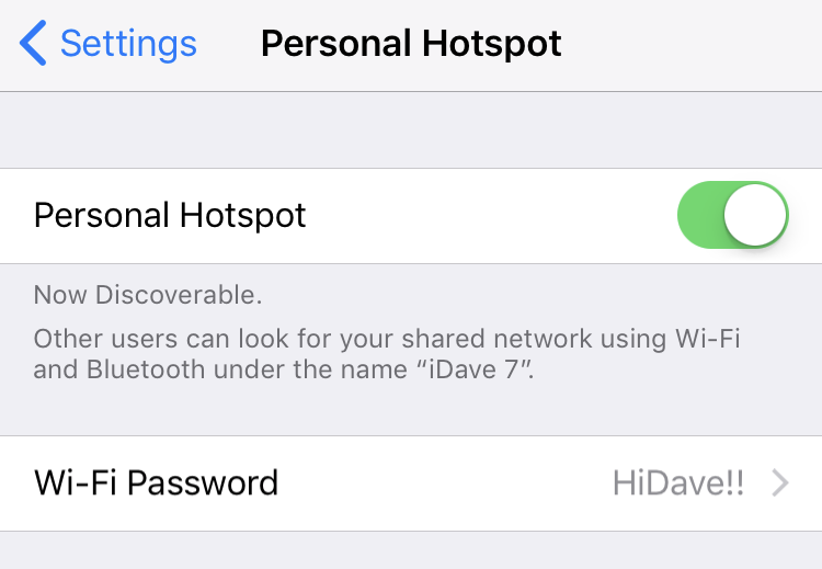 iphone personal hotspot turned on available running