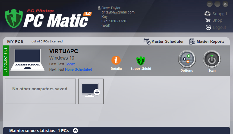 pc pitstop pcmatic main screen