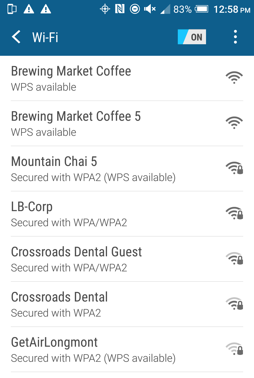 list of wifi networks android