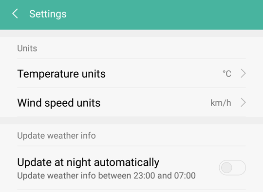 android weather app settings preferences
