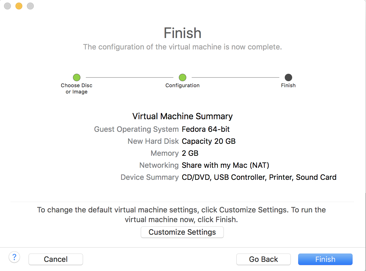 vmware configuration fedora linux install mac macos