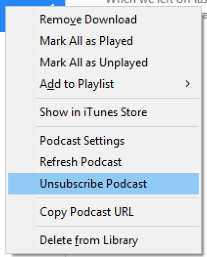 itunes windows win podcast menu unsubscribe