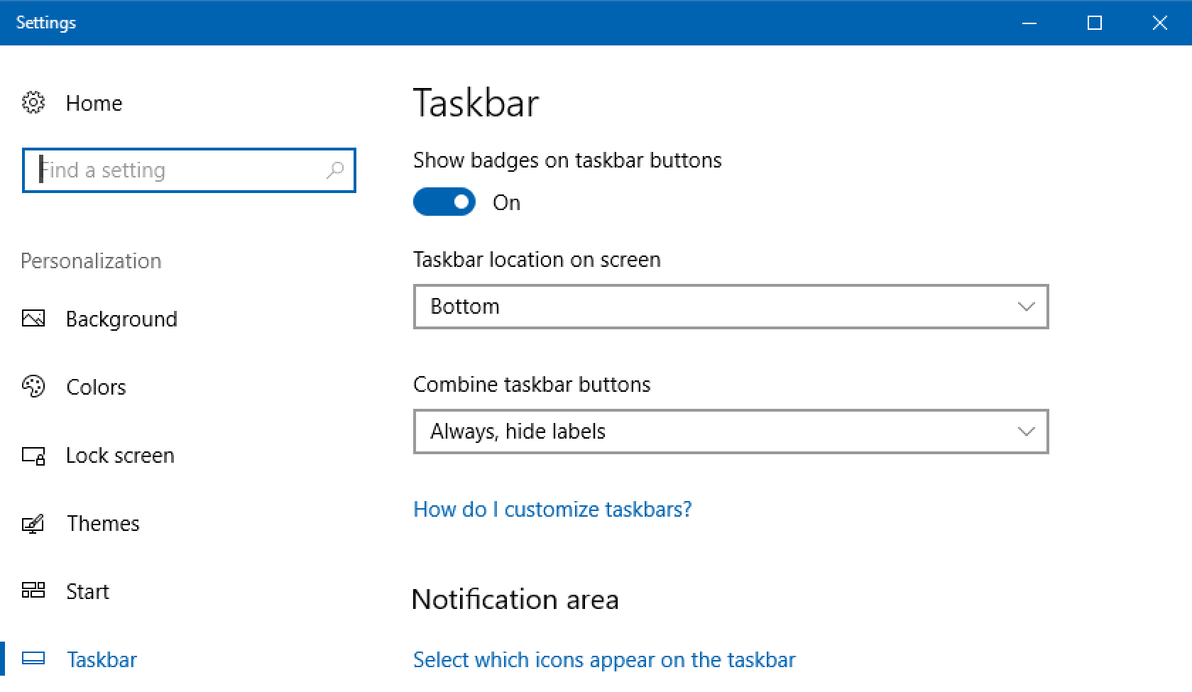 windows 10 taskbar settings 10.1
